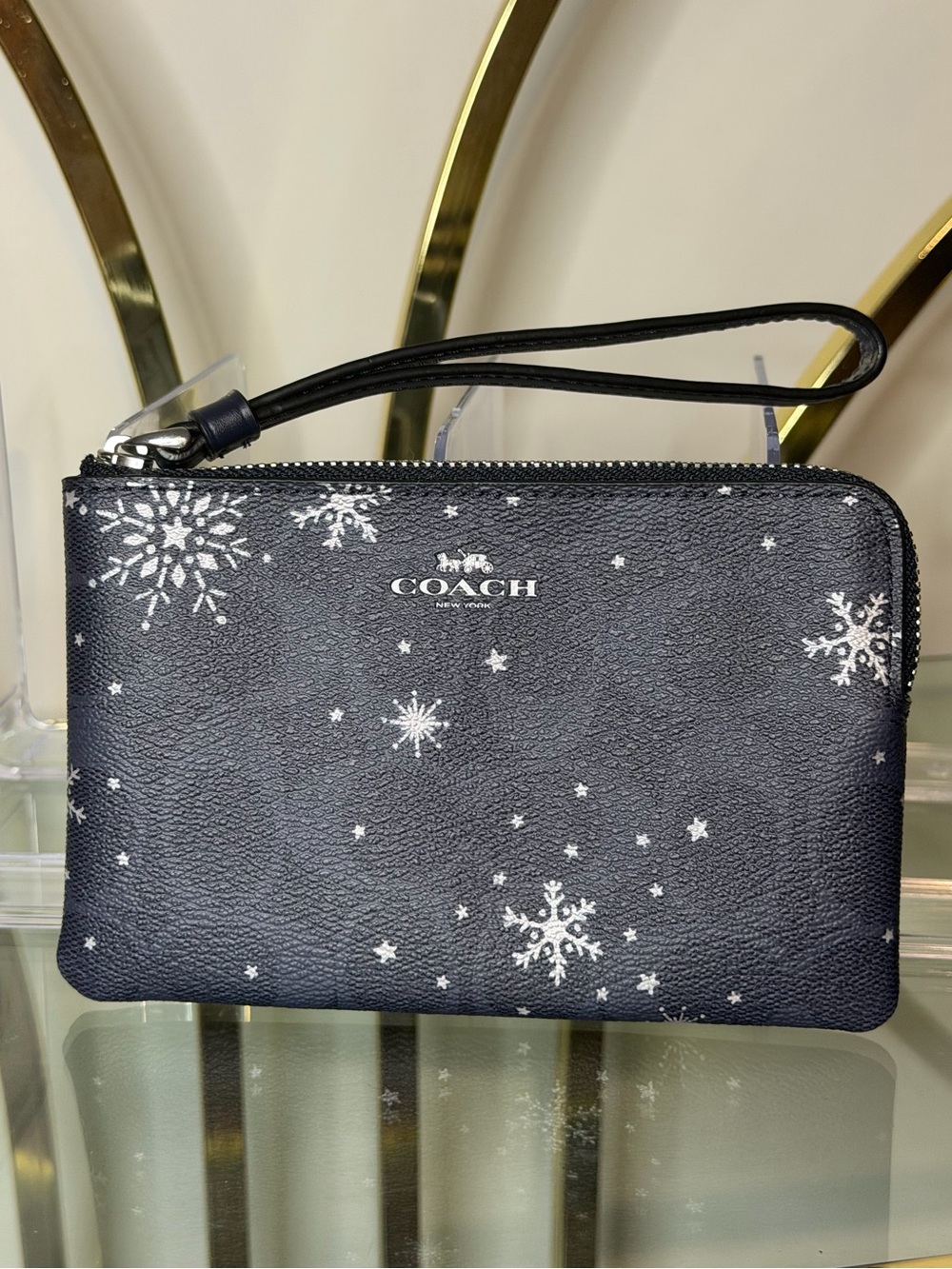 Coach Black Snowflake Zip Wristlet